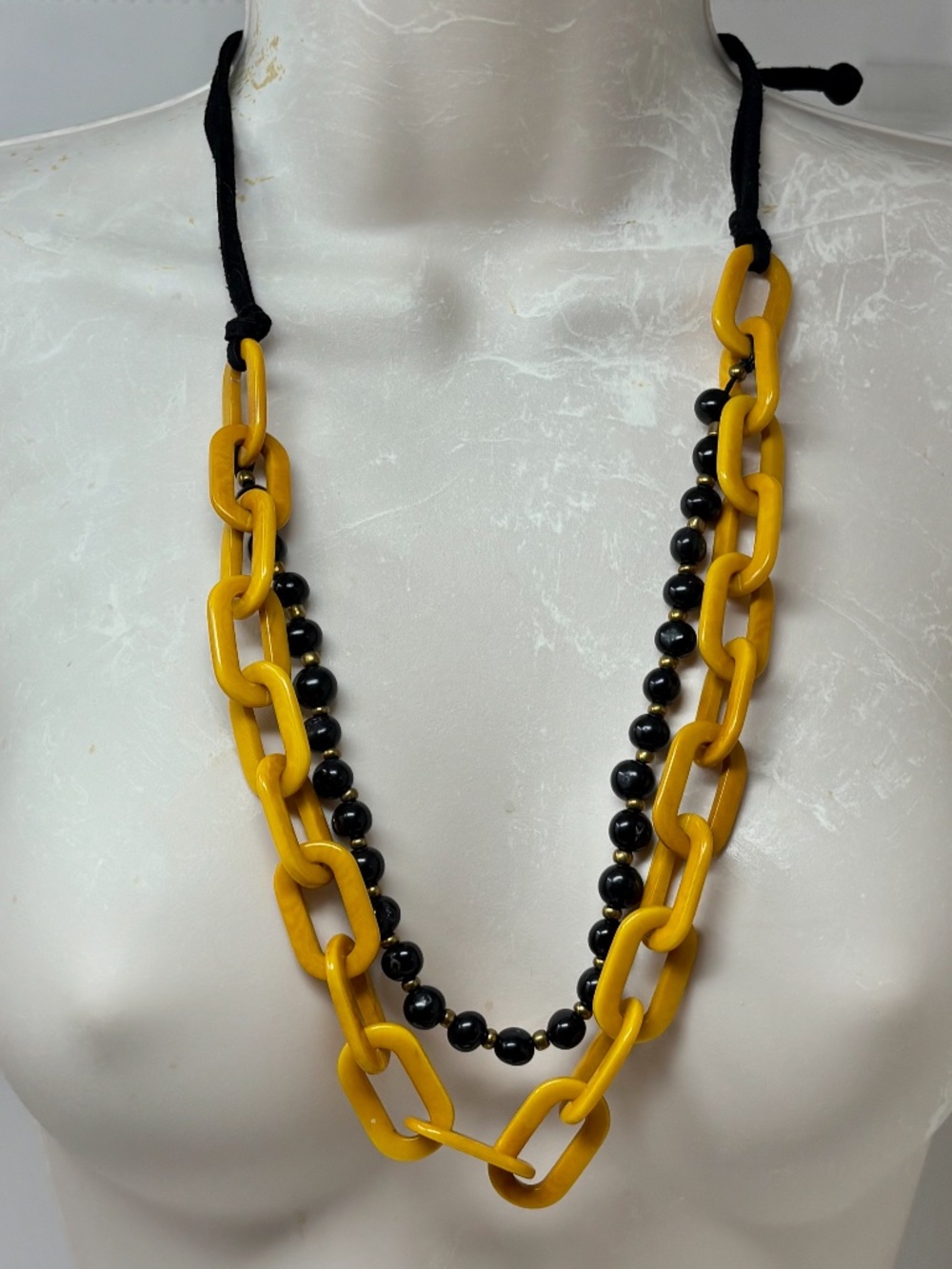 Tagua by Soraya Cedeno Amaranta Necklace Mustard Yellow Links Black Gold Beads
